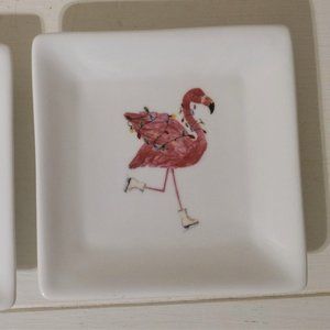 Set of 2 - Kathryn White - Christmas Pink Flamingo Dessert Plates